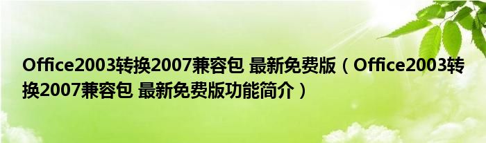 Office2003转换2007兼容包 最新免费版【Office2003转换2007兼容包 最新免费版功能简介】