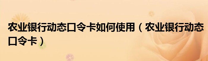 农业银行动态口令卡如何使用【农业银行动态口令卡】