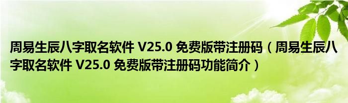 周易生辰八字取名软件 V25.0 免费版带注册码【周易生辰八字取名软件 V25.0 免费版带注册码功能简介】