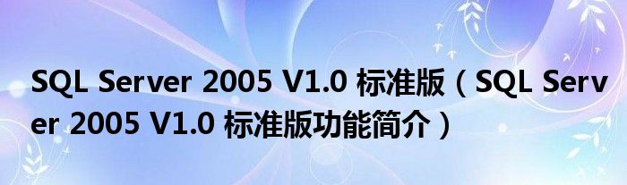 SQL Server 2005 V1.0 标准版【SQL Server 2005 V1.0 标准版功能简介】