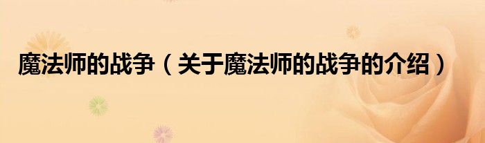 魔法师的战争【关于魔法师的战争的介绍】