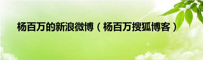 杨百万的新浪微博【杨百万搜狐博客】