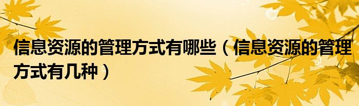 信息资源的管理方式有哪些【信息资源的管理方式有几种】