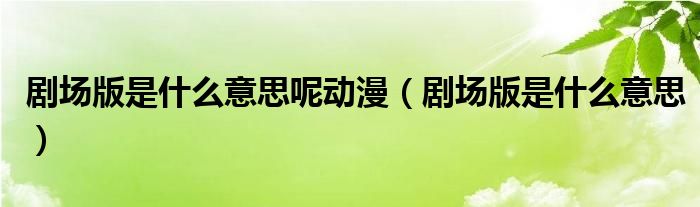 剧场版是什么意思呢动漫【剧场版是什么意思】