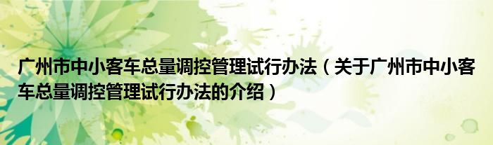 广州市中小客车总量调控管理试行办法【关于广州市中小客车总量调控管理试行办法的介绍】