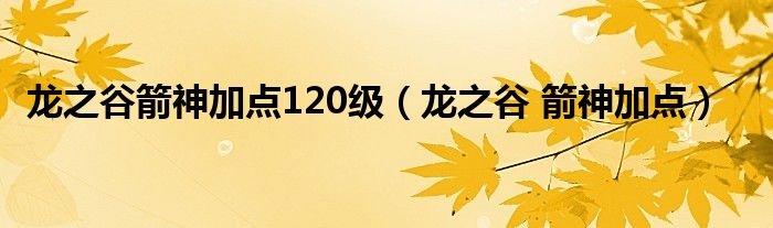 龙之谷箭神加点120级【龙之谷 箭神加点】