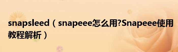 snapsleed【snapeee怎么用?Snapeee使用教程解析】