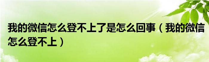 我的微信怎么登不上了是怎么回事【我的微信怎么登不上】