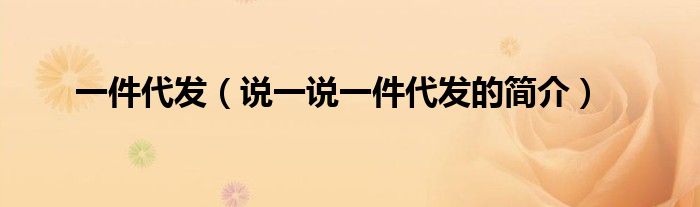 一件代发【说一说一件代发的简介】