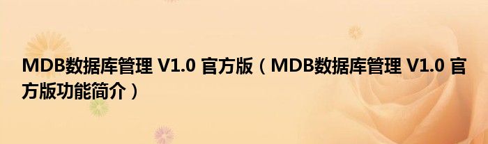 MDB数据库管理 V1.0 官方版【MDB数据库管理 V1.0 官方版功能简介】