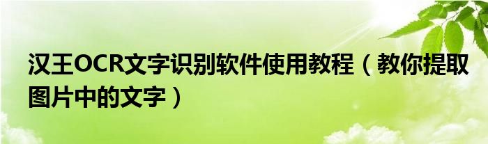 汉王OCR文字识别软件使用教程【教你提取图片中的文字】