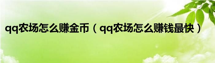 qq农场怎么赚金币【qq农场怎么赚钱最快】