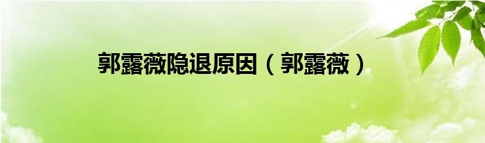 郭露薇隐退原因【郭露薇】