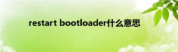 restart bootloader什么意思