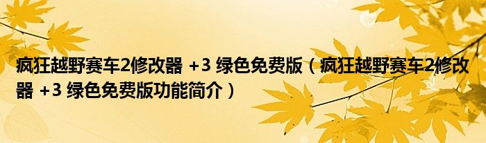 疯狂越野赛车2修改器 +3 绿色免费版【疯狂越野赛车2修改器 +3 绿色免费版功能简介】