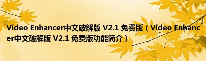 Video Enhancer中文破解版 V2.1 免费版【Video Enhancer中文破解版 V2.1 免费版功能简介】