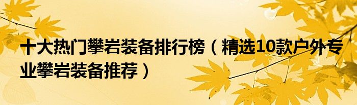 十大热门攀岩装备排行榜【精选10款户外专业攀岩装备推荐】