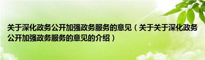 关于深化政务公开加强政务服务的意见【关于关于深化政务公开加强政务服务的意见的介绍】