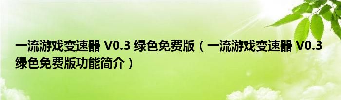 一流游戏变速器 V0.3 绿色免费版【一流游戏变速器 V0.3 绿色免费版功能简介】