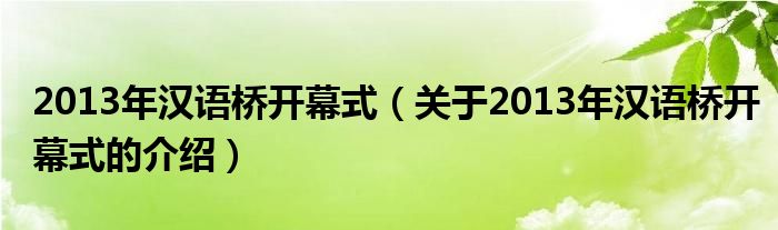 2013年汉语桥开幕式【关于2013年汉语桥开幕式的介绍】