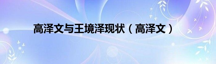 高泽文与王境泽现状【高泽文】