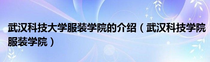 武汉科技大学服装学院的介绍【武汉科技学院服装学院】