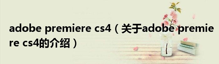 adobe premiere cs4【关于adobe premiere cs4的介绍】