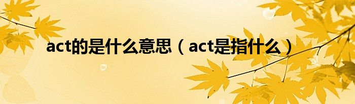 act的是什么意思【act是指什么】