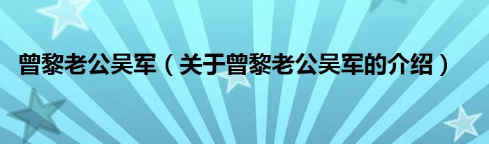 曾黎老公吴军【关于曾黎老公吴军的介绍】