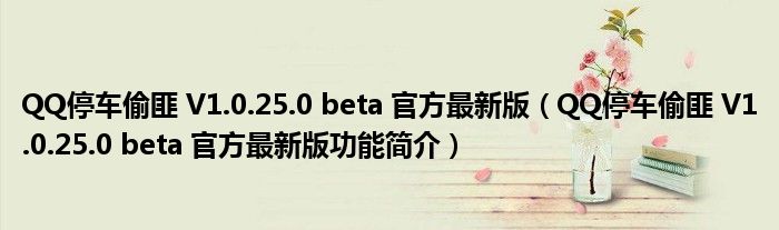 QQ停车偷匪 V1.0.25.0 beta 官方最新版【QQ停车偷匪 V1.0.25.0 beta 官方最新版功能简介】