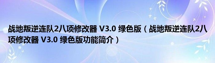 战地叛逆连队2八项修改器 V3.0 绿色版【战地叛逆连队2八项修改器 V3.0 绿色版功能简介】