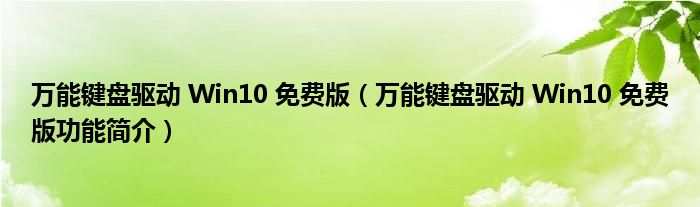 万能键盘驱动 Win10 免费版【万能键盘驱动 Win10 免费版功能简介】