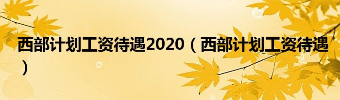 西部计划工资待遇2020【西部计划工资待遇】