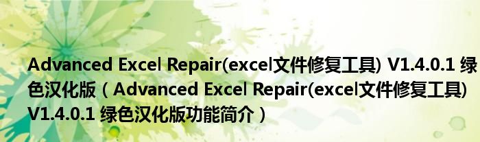 Advanced Excel Repair(excel文件修复工具) V1.4.0.1 绿色汉化版【Advanced Excel Repair(excel文件修复工具) V1.4.0.1 绿色汉化版功