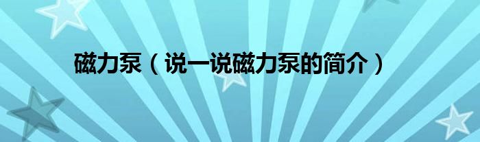 磁力泵【说一说磁力泵的简介】