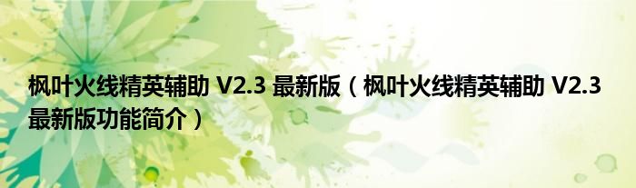 枫叶火线精英辅助 V2.3 最新版【枫叶火线精英辅助 V2.3 最新版功能简介】