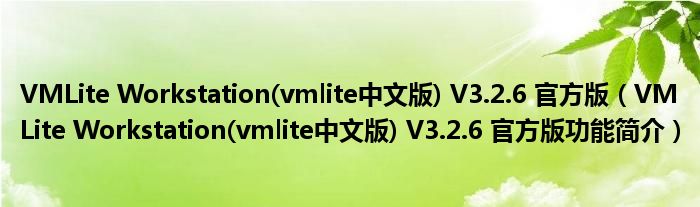 VMLite Workstation(vmlite中文版) V3.2.6 官方版【VMLite Workstation(vmlite中文版) V3.2.6 官方版功能简介】