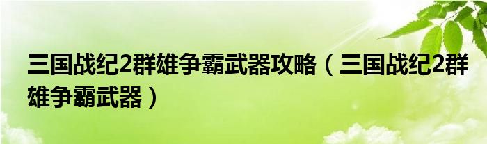 三国战纪2群雄争霸武器攻略【三国战纪2群雄争霸武器】