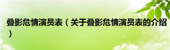 叠影危情演员表【关于叠影危情演员表的介绍】