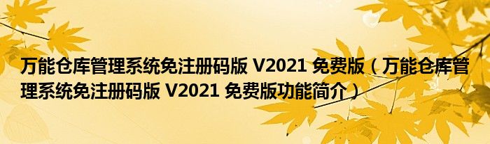 万能仓库管理系统免注册码版 V2021 免费版【万能仓库管理系统免注册码版 V2021 免费版功能简介】