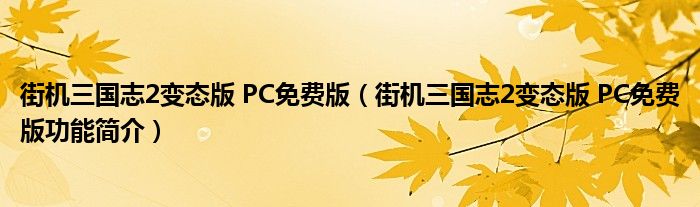 街机三国志2变态版 PC免费版【街机三国志2变态版 PC免费版功能简介】