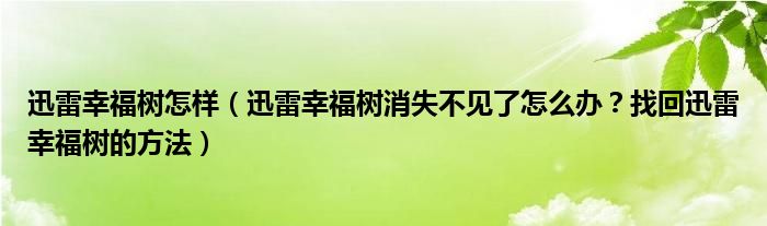 迅雷幸福树怎样【迅雷幸福树消失不见了怎么办？找回迅雷幸福树的方法】