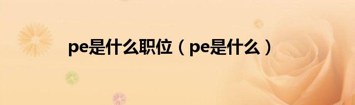 pe是什么职位【pe是什么】