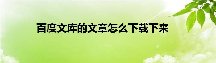 百度文库的文章怎么下载下来