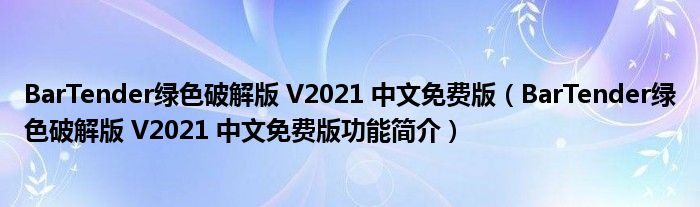 BarTender绿色破解版 V2021 中文免费版【BarTender绿色破解版 V2021 中文免费版功能简介】