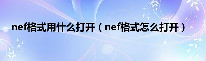 nef格式用什么打开【nef格式怎么打开】