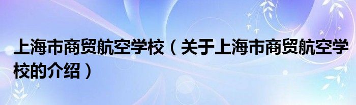 上海市商贸航空学校【关于上海市商贸航空学校的介绍】