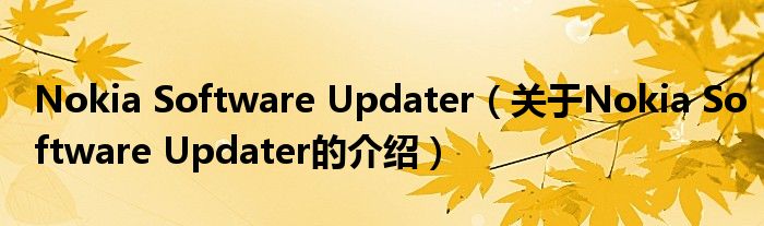 Nokia Software Updater【关于Nokia Software Updater的介绍】