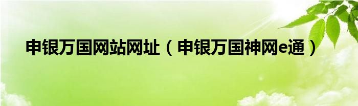 申银万国网站网址【申银万国神网e通】