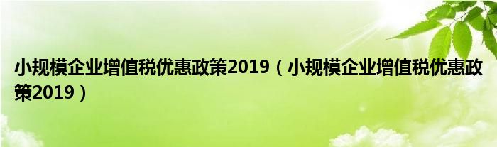 小规模企业增值税优惠政策2019【小规模企业增值税优惠政策2019】